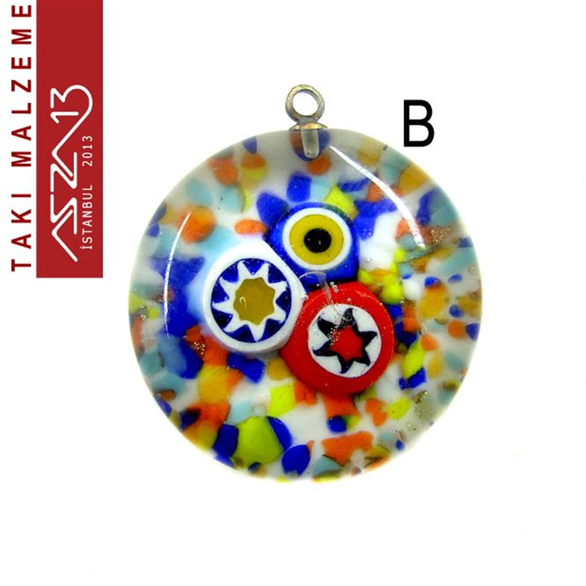 Yuvarlak 23 mm Desenli Tek Kulplu Cam Ara Malzeme / Paket İçeriği 1 Adet