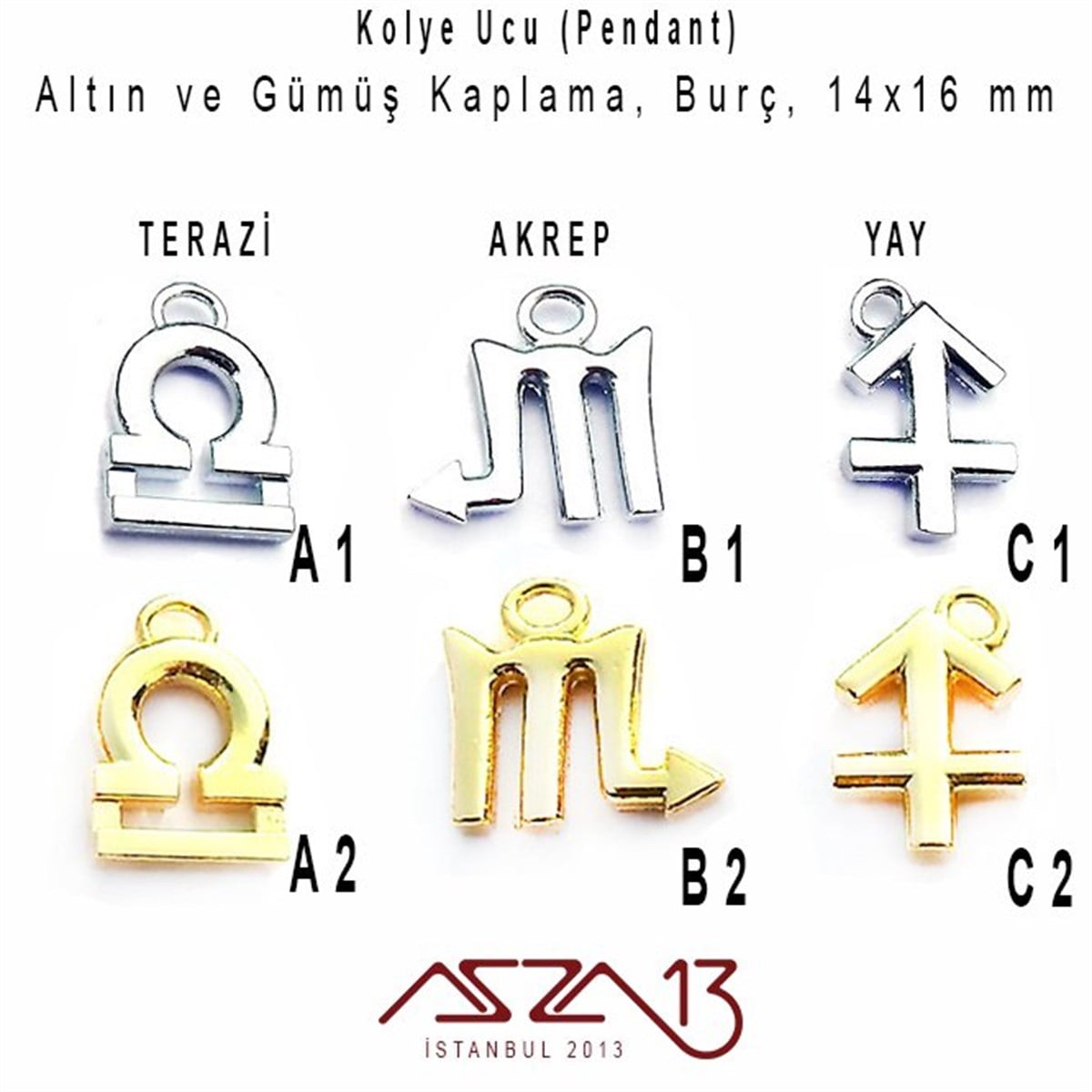 Rodyum ve 18K Altın Kaplama Terazi-Akrep-Yay Burç Kolye Ucu / Paket İçeriği 1 Adet