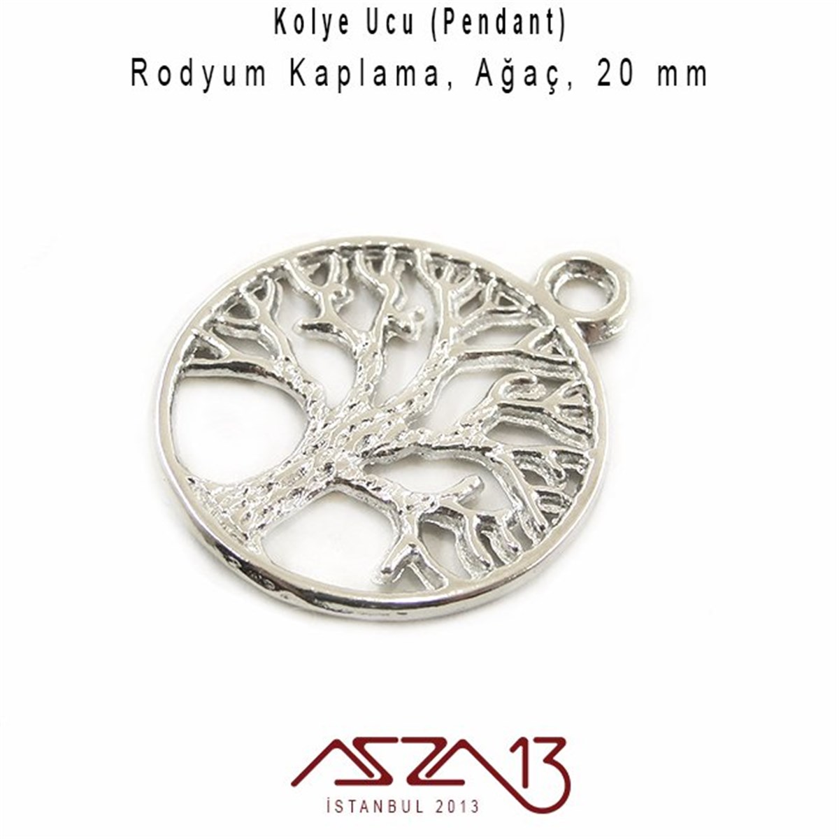 Gümüş, 20 mm Ağaç  Kolye Ucu / Paket İçeriği 1 Adet
