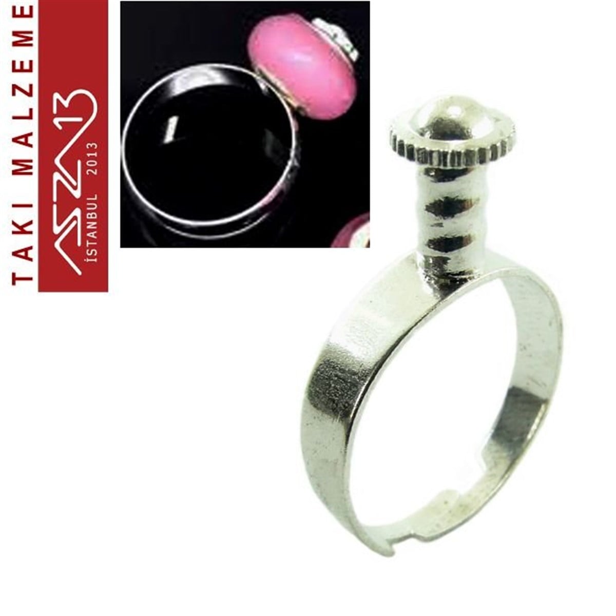 Gümüş Kaplamalı 18 mm Yüzük, Değiştirilebilir Taş Yuvalı / Paket İçeriği 1 Adet