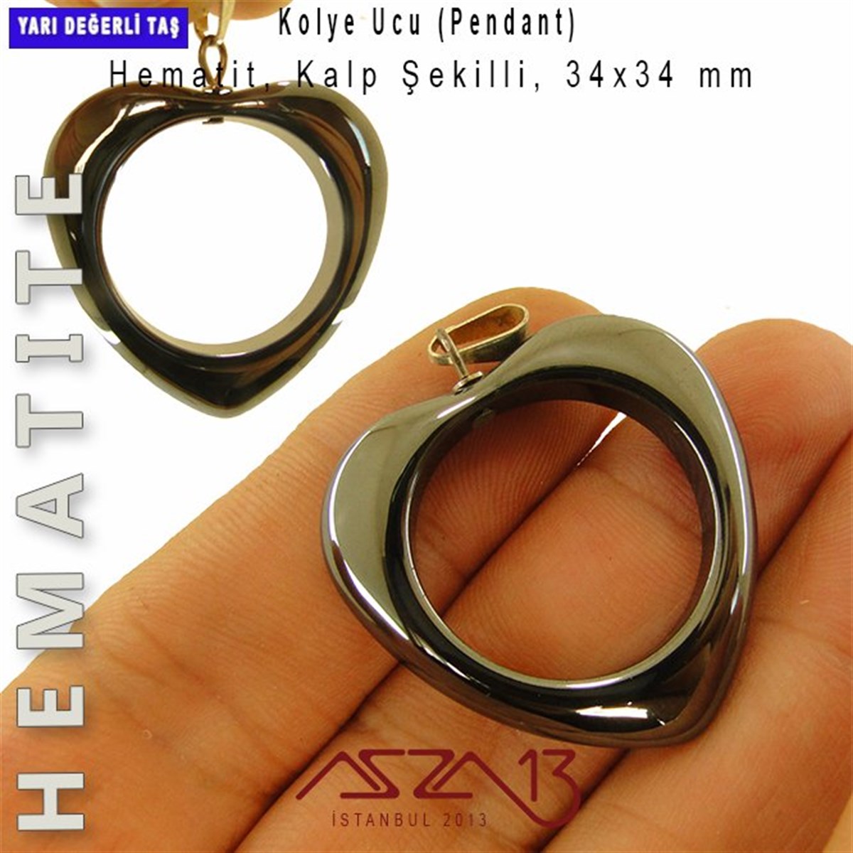 Hematit Kalp Kolye Ucu / Paket İçeriği 1 Adet
