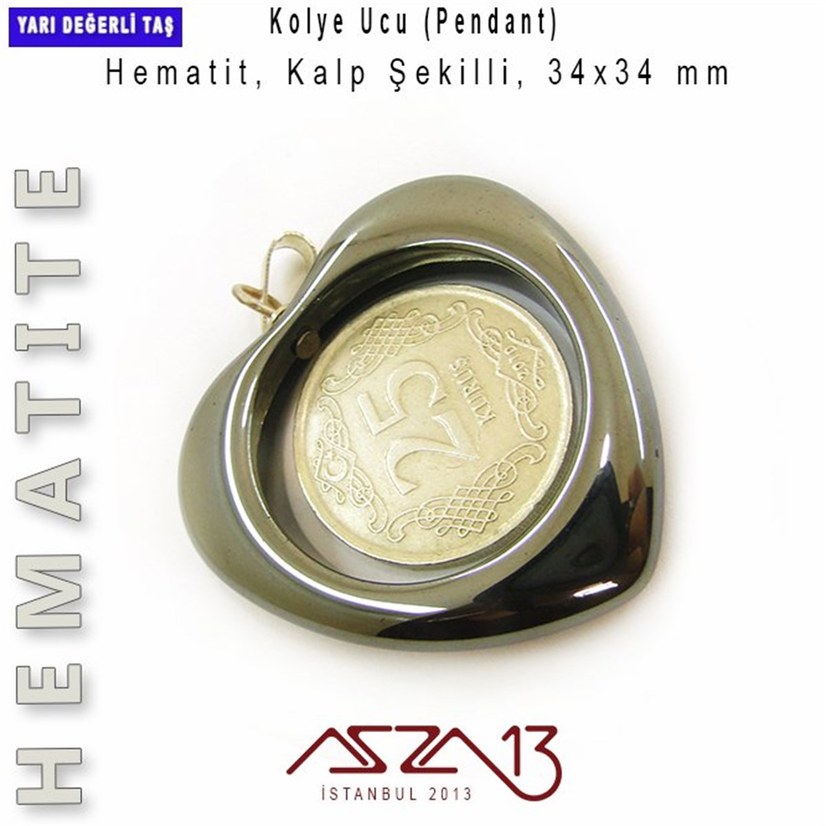 Hematit Kalp Kolye Ucu / Paket İçeriği 1 Adet