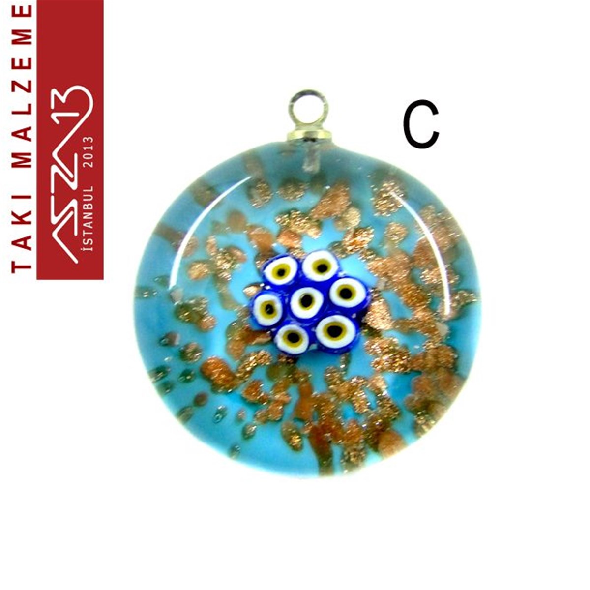 Yuvarlak 23 mm Desenli Tek Kulplu Cam Ara Malzeme / Paket İçeriği 1 Adet
