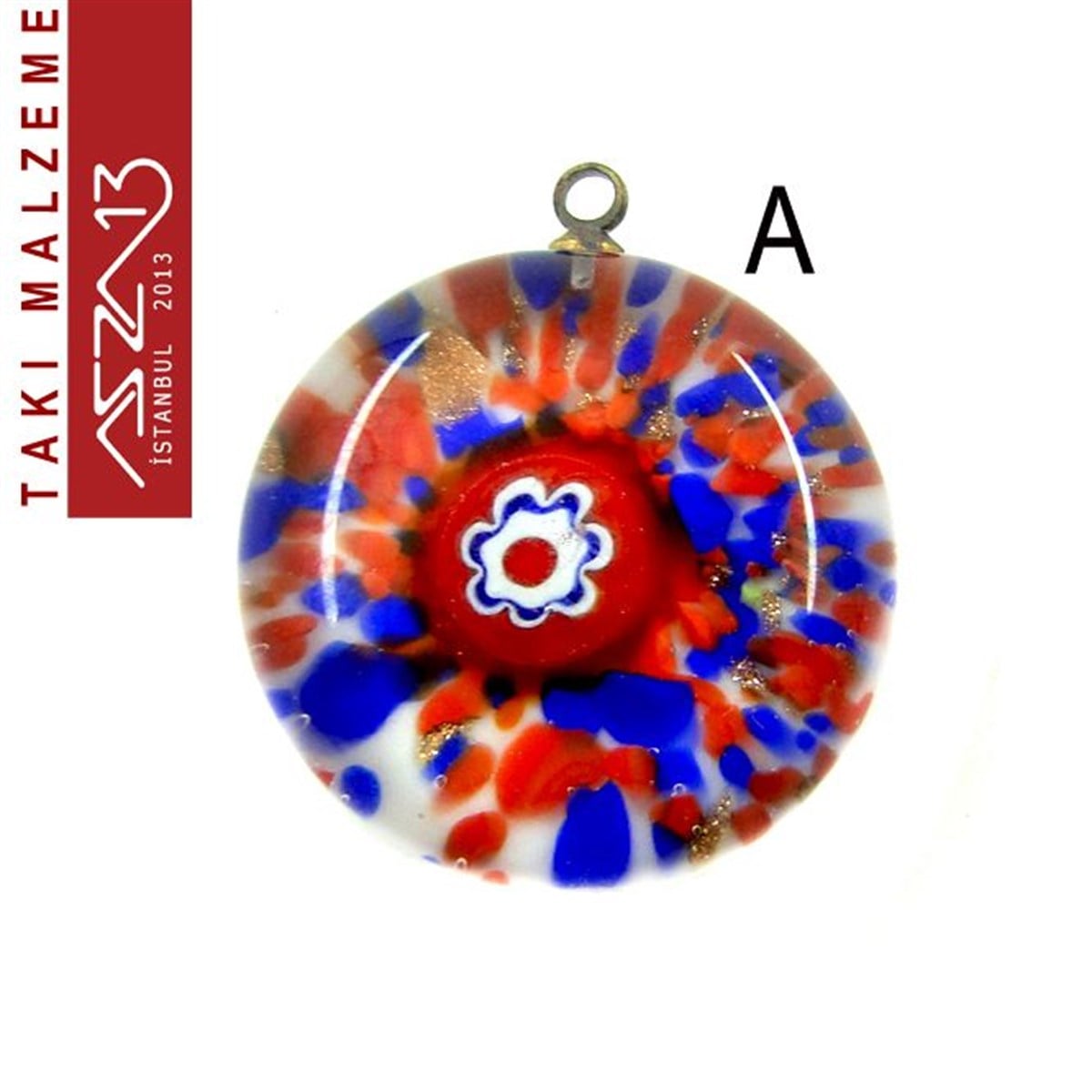 Yuvarlak 23 mm Desenli Tek Kulplu Cam Ara Malzeme / Paket İçeriği 1 Adet