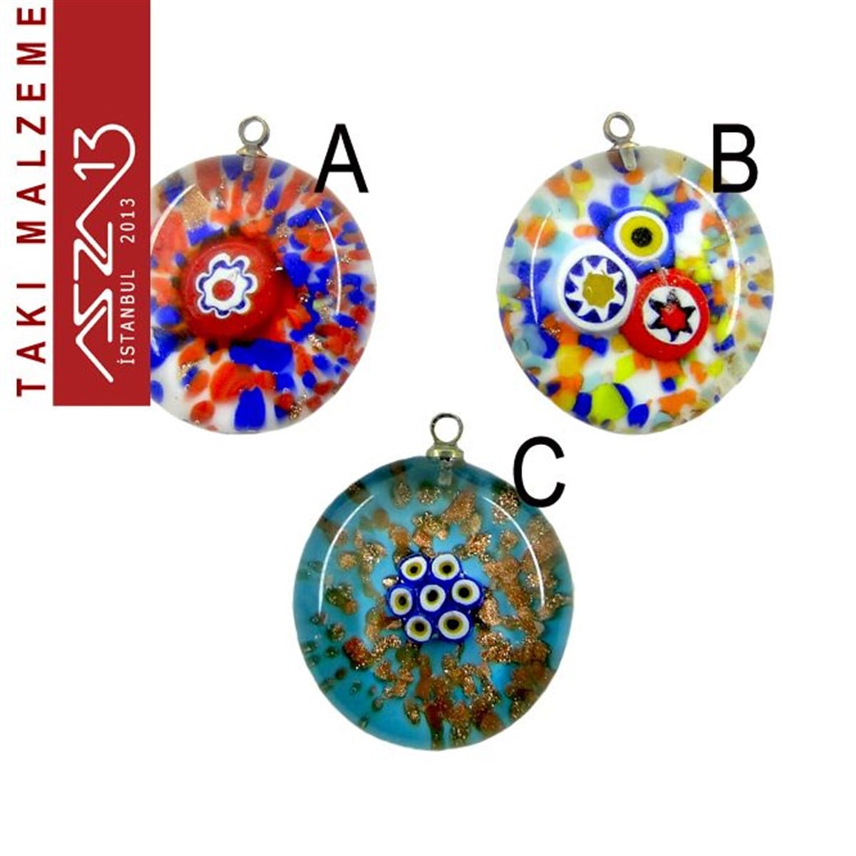 Yuvarlak 23 mm Desenli Tek Kulplu Cam Ara Malzeme / Paket İçeriği 1 Adet