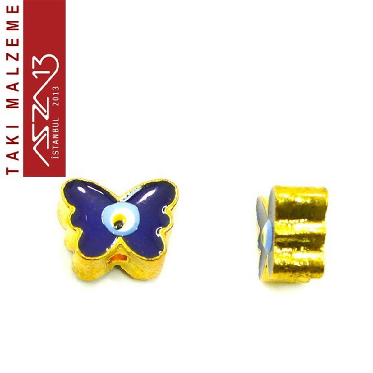 Altın Kaplamalı Kelebek 9x13 mm, Mineli Metal Boncuk Ara Malzeme / Paket İçeriği 1 Adet