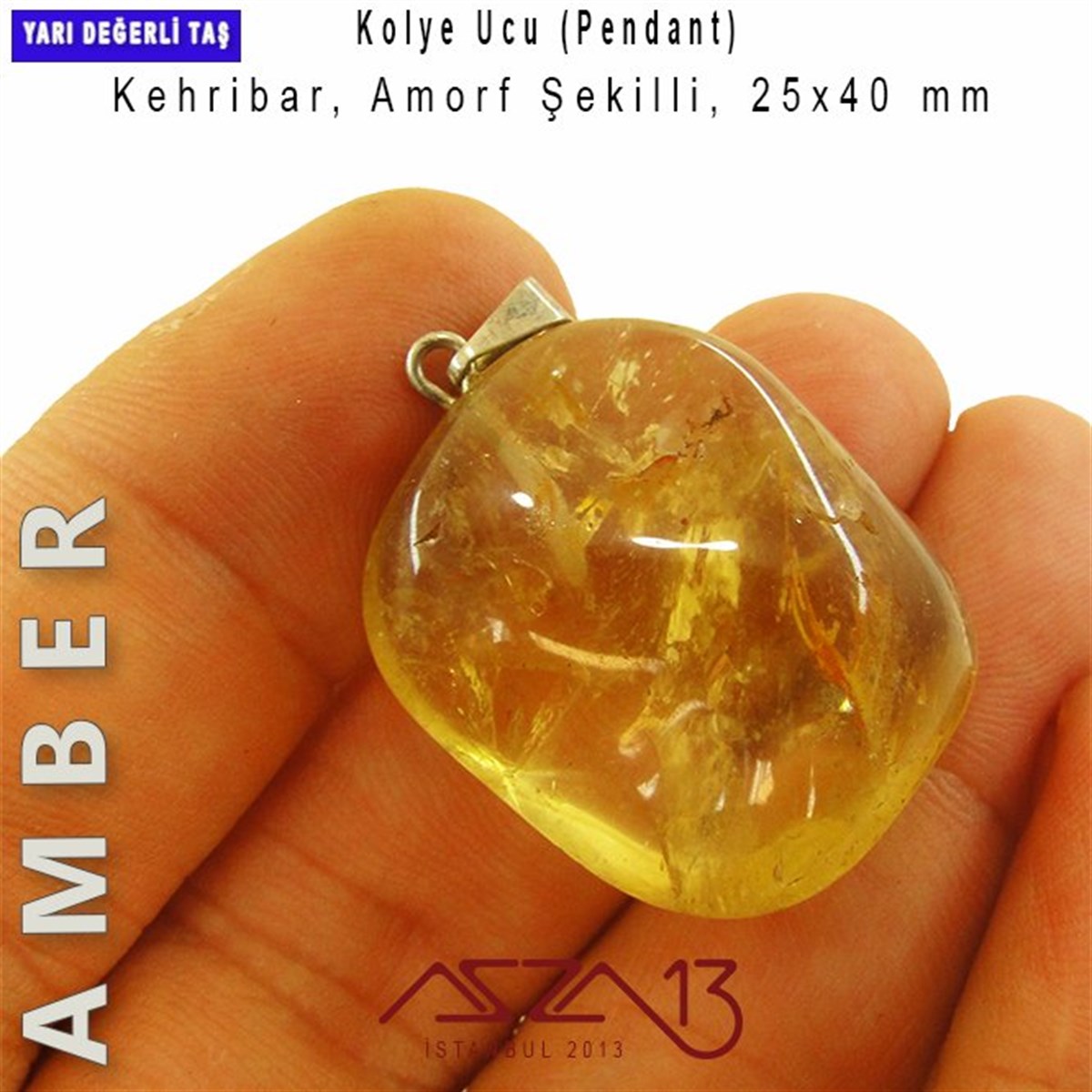 Kehribar Amorf Kolye Ucu / Paket İçeriği 1 Adet