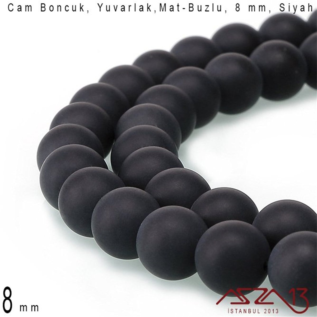 Yuvarlak 8 mm, İmitasyon Mat Siyah Oniks Cam Boncuk / Paket İçeriği 50 Adet