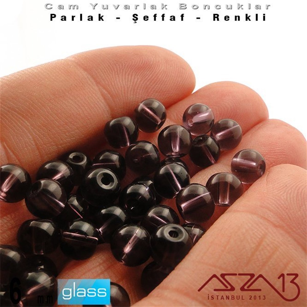 Yuvarlak - 6 mm - Ametis - Şeffaf - Parlak Yüzey - Cam Boncuk / 40 Adet