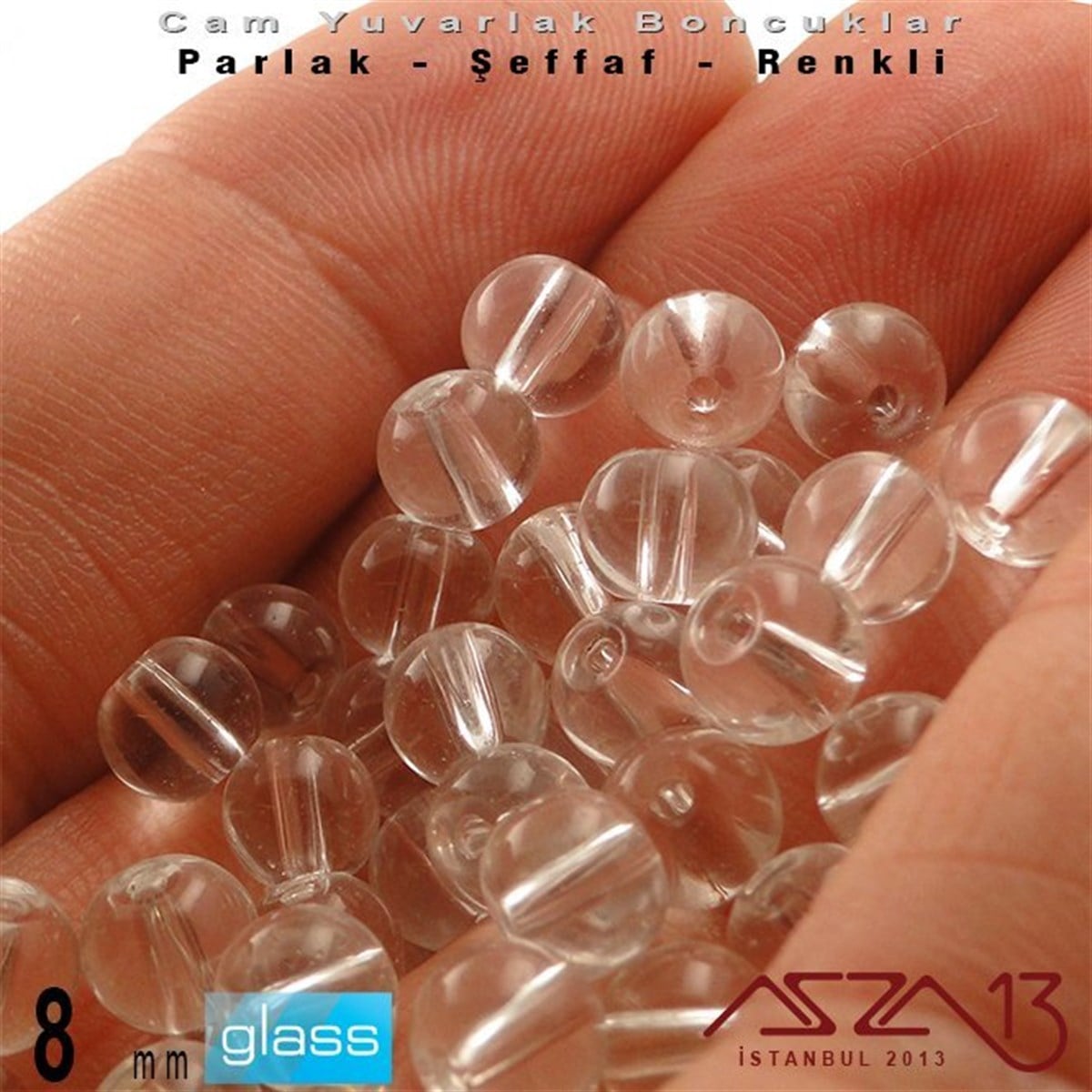 Yuvarlak - 6 mm - Beyaz - Şeffaf - Parlak Yüzey - Cam Boncuk / 40 Adet