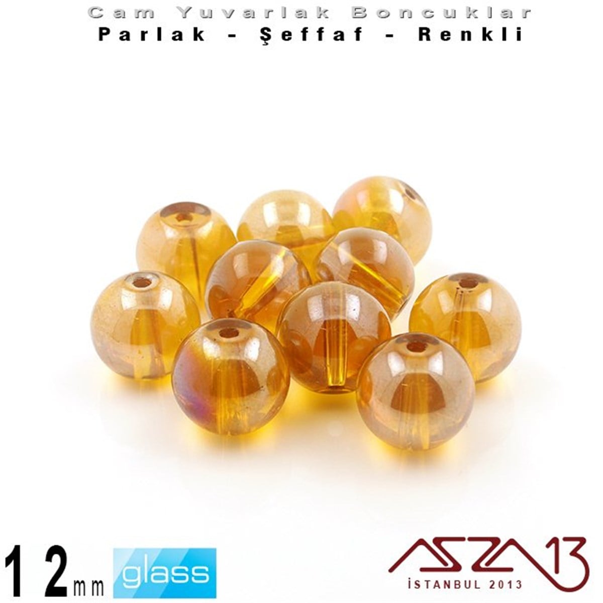 Yuvarlak - 12 mm - Janjanlı Turuncu_Gri - Şeffaf - Parlak Yüzey - Cam Boncuk / 10 Adet
