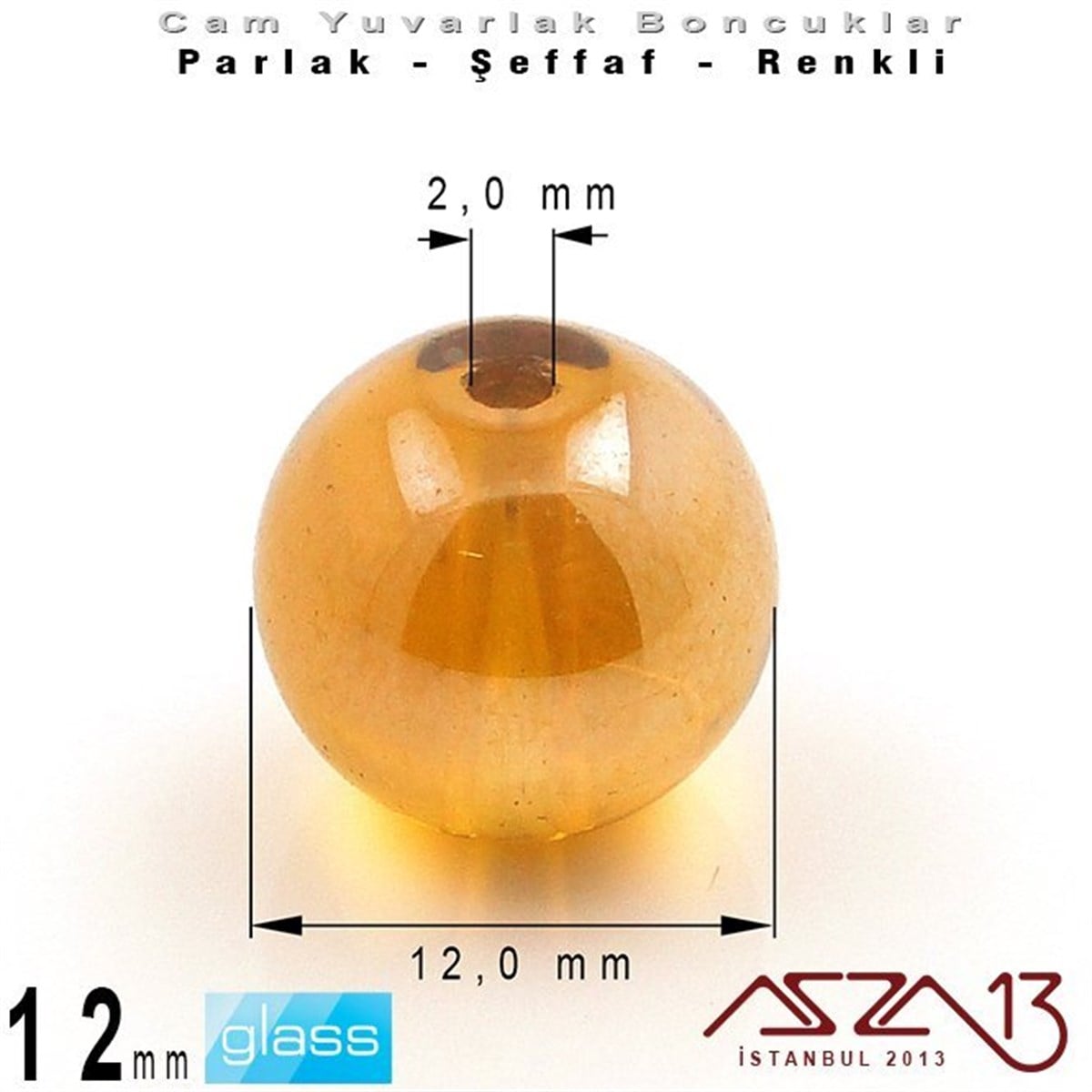Yuvarlak - 12 mm - Janjanlı Turuncu_Gri - Şeffaf - Parlak Yüzey - Cam Boncuk / 10 Adet