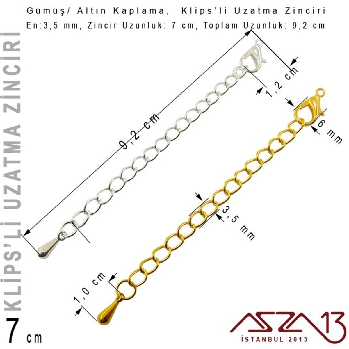 Altın ve Gümüş Kaplama -  7 cm - Klipsli Uzatma Zinciri / 1 Adet