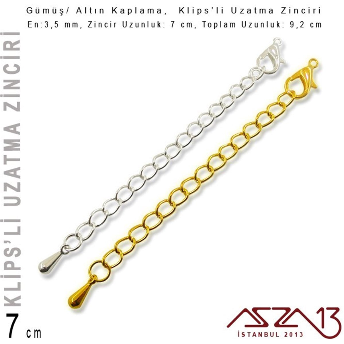 Altın ve Gümüş Kaplama -  7 cm - Klipsli Uzatma Zinciri / 1 Adet