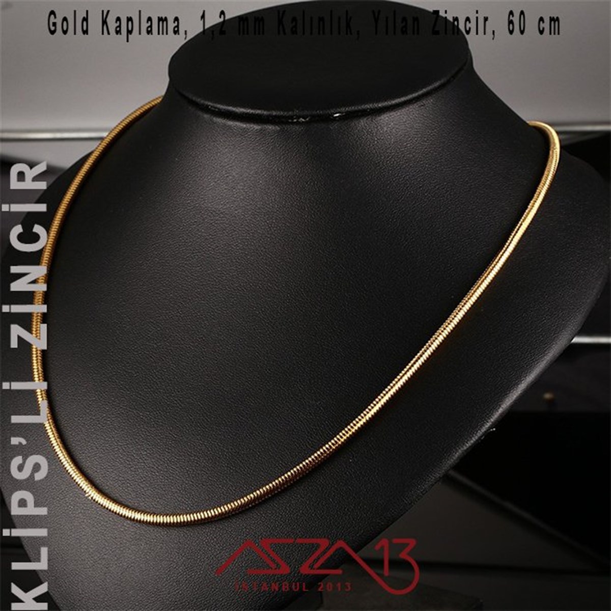 Altın Kaplama 60 cm - 1,2 mm Pirinç Yuvarlak Yılan Kolye Zinciri / Paket İçeriği 1 Adet