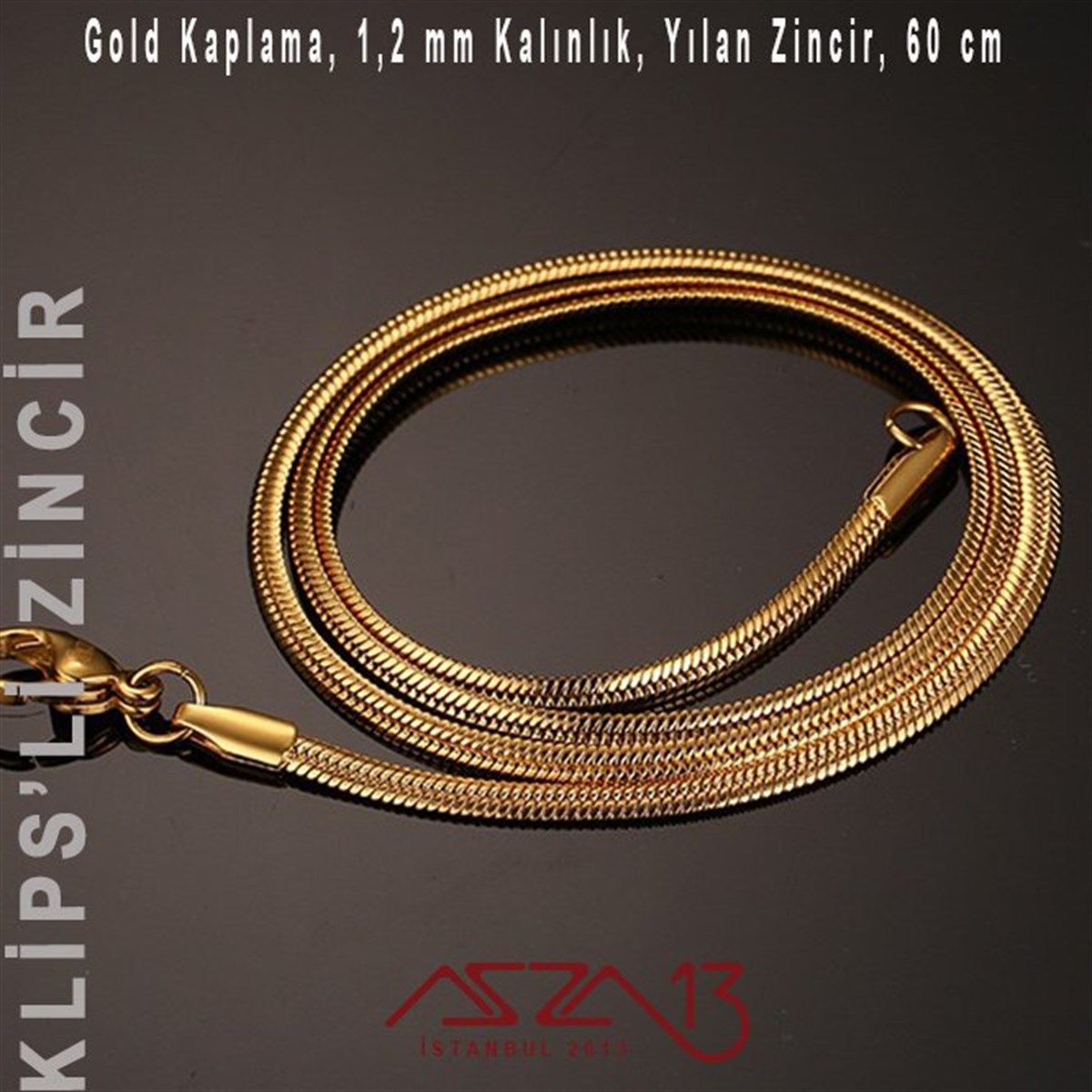 Altın Kaplama 60 cm - 1,2 mm Pirinç Yuvarlak Yılan Kolye Zinciri / Paket İçeriği 1 Adet