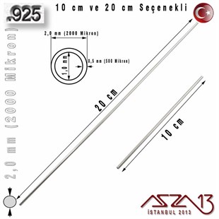 925 Ayar - 2,0 mm (2000 Mikron) Çapında - Yuvarlak Gümüş Boru / 10 ve 20 cm Seçenekli