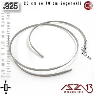925 Ayar - 2,0 mm / 1,0 mm Ölçülerinde - Dikdörtgen Gümüş Tel / 20 ve 40 cm Seçenekli