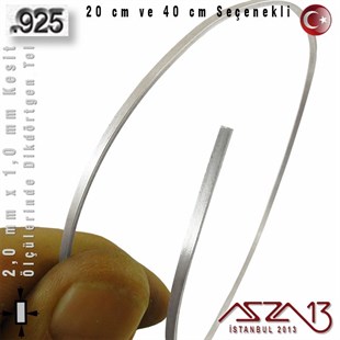 925 Ayar - 2,0 mm / 1,0 mm Ölçülerinde - Dikdörtgen Gümüş Tel / 20 ve 40 cm Seçenekli