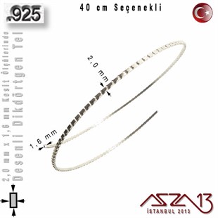 925 Ayar - 2,0 mm / 1,6 mm Ölçülerinde - Desenli Dikdörtgen Gümüş Tel / 40 cm Seçenekli
