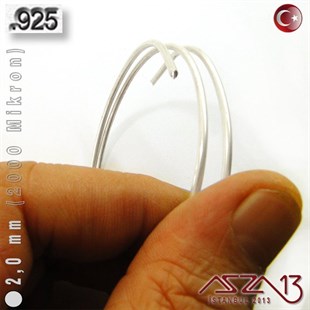 925 Ayar - 2,0 mm (2000 Mikron) - Yuvarlak Gümüş Tel / 50 Santimetre