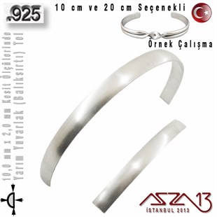 925 Ayar - 10,0 mm / 2,0 mm Ölçülerinde - Yarım Yuvarlak (Balıksırtı) Gümüş Tel / 10 ve 20 cm Seçenekli
