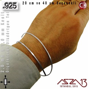 925 Ayar - 2,0 mm / 1,0 mm Ölçülerinde - Dikdörtgen Gümüş Tel / 20 ve 40 cm Seçenekli