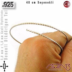 925 Ayar - 2,0 mm / 1,6 mm Ölçülerinde - Desenli Dikdörtgen Gümüş Tel / 40 cm Seçenekli