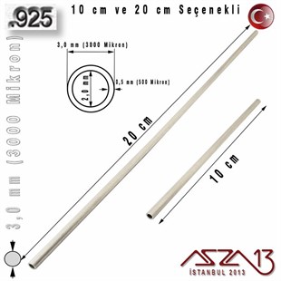 925 Ayar - 3,0 mm (3000 Mikron) Çapında - Yuvarlak Gümüş Boru / 10 ve 20 cm Seçenekli