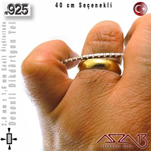 925 Ayar - 2,0 mm / 1,6 mm Ölçülerinde - Desenli Dikdörtgen Gümüş Tel / 40 cm Seçenekli