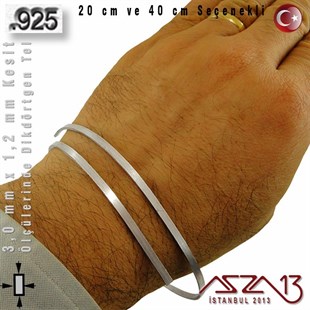 925 Ayar - 3,0 mm / 1,2 mm Ölçülerinde - Dikdörtgen Gümüş Tel / 20 ve 40 cm Seçenekli