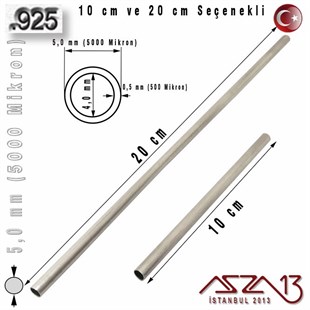 925 Ayar - 5,0 mm (5000 Mikron) Çapında - Yuvarlak Gümüş Boru / 10 ve 20 cm Seçenekli