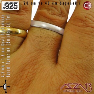925 Ayar - 4,5 mm / 1,6 mm Ölçülerinde - Yarım Yuvarlak (Balıksırtı) Gümüş Tel / 20 ve 40 cm Seçenekli