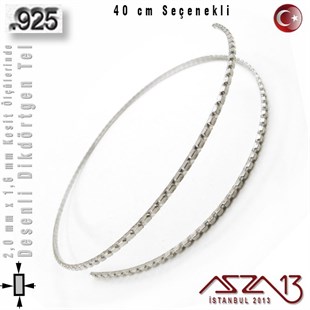 925 Ayar - 2,0 mm / 1,6 mm Ölçülerinde - Desenli Dikdörtgen Gümüş Tel / 40 cm Seçenekli