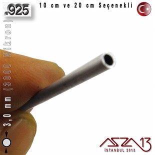 925 Ayar - 3,0 mm (3000 Mikron) Çapında - Yuvarlak Gümüş Boru / 10 ve 20 cm Seçenekli