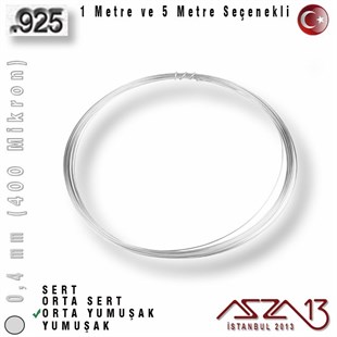 925 Ayar - 0,4 mm (400 Mikron) - Yuvarlak Gümüş Tel / 1 ve 5 m Seçenekli