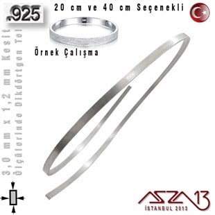 925 Ayar - 3,0 mm / 1,2 mm Ölçülerinde - Dikdörtgen Gümüş Tel / 20 ve 40 cm Seçenekli