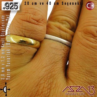 925 Ayar - 3,0 mm / 1,2 mm Ölçülerinde - Yarım Yuvarlak (Balıksırtı) Gümüş Tel / 20 ve 40 cm Seçenekli