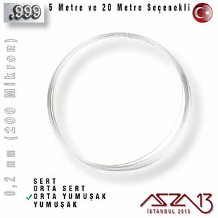 999 Ayar - 0,2 mm (200 Mikron) - Yuvarlak Gümüş Tel / 5 ve 20 m Seçenekli