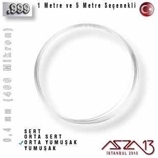 999 Ayar - 0,4 mm (400 Mikron) - Yuvarlak Gümüş Tel / 1 ve 5 m Seçenekli