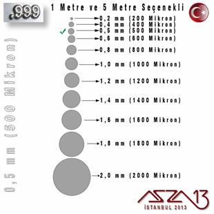 999 Ayar - 0,5 mm (500 Mikron) - Yuvarlak Gümüş Tel / 1 Metre