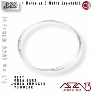 999 Ayar - 0,5 mm (500 Mikron) - Yuvarlak Gümüş Tel / 1 Metre
