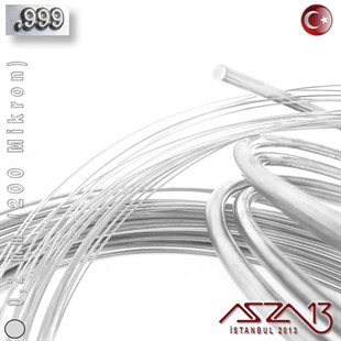 999 Ayar - 0,2 mm (200 Mikron) - Yuvarlak Gümüş Tel / 5 ve 20 m Seçenekli
