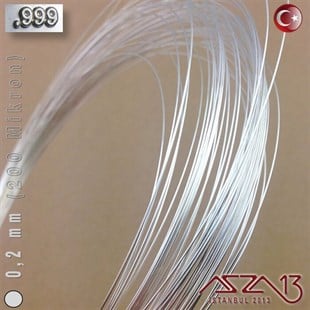 999 Ayar - 0,2 mm (200 Mikron) - Yuvarlak Gümüş Tel / 5 ve 20 m Seçenekli