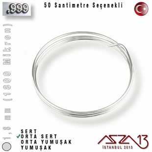 999 Ayar - 1,8 mm (1800 Mikron) - Yuvarlak Gümüş Tel / 50 Santimetre