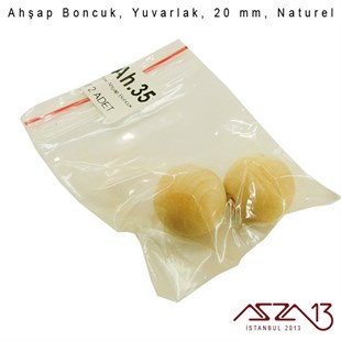Yuvarlak 20 mm, Naturel Sandal Ağacı, Ahşap Boncuk / Paket İçeriği 2 Adet