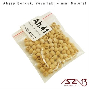 Yuvarlak 4 mm, Naturel Sandal Ağacı, Ahşap Boncuk / Paket İçeriği 100 Adet