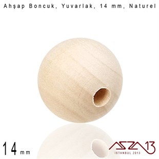 Yuvarlak 14 mm, Naturel Sandal Ağacı, Ahşap Boncuk / Paket İçeriği 6 Adet
