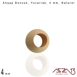 Yuvarlak 4 mm, Naturel Sandal Ağacı, Ahşap Boncuk / Paket İçeriği 100 Adet