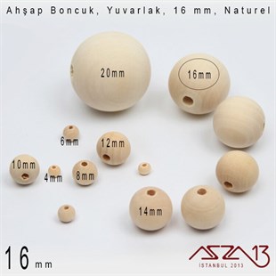 Yuvarlak 16 mm, Naturel Sandal Ağacı, Ahşap Boncuk / Paket İçeriği 4 Adet